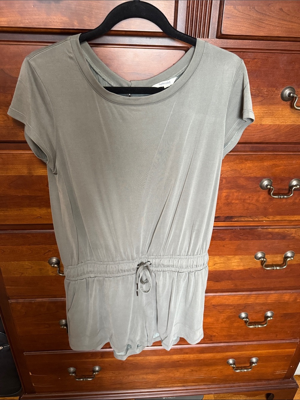 Splendid Sage Green Short Sleeve Drawstring Waist Tunic small